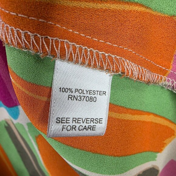 Womens Cato Multicolor Abstract Print Blouse 100% Polyester Roll Tab Sleeves L - Picture 4 of 10